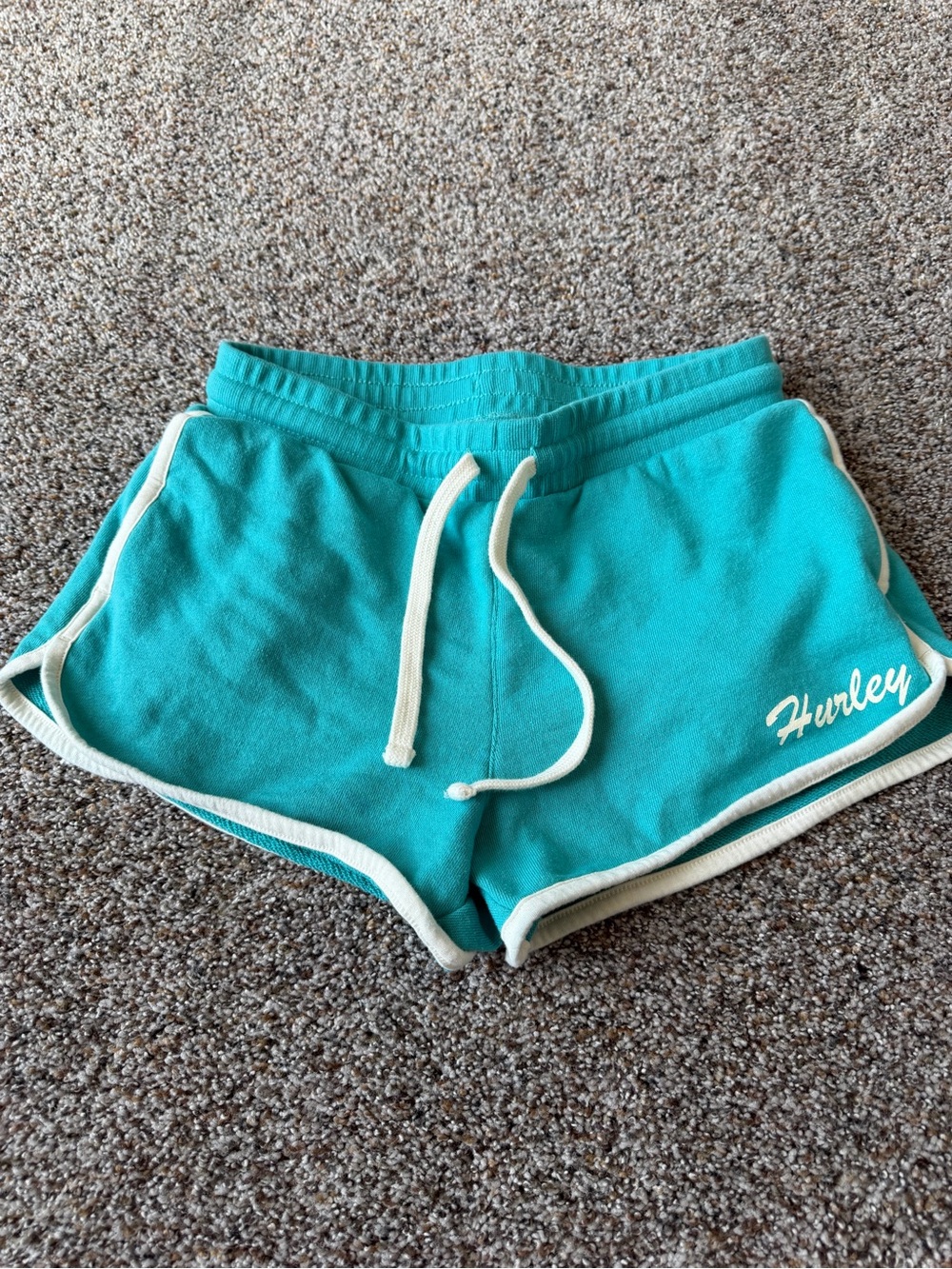 Hurley Womens XS Turquoise Aqua Dolphin Sweat Shorts White Piping Surf Y2K